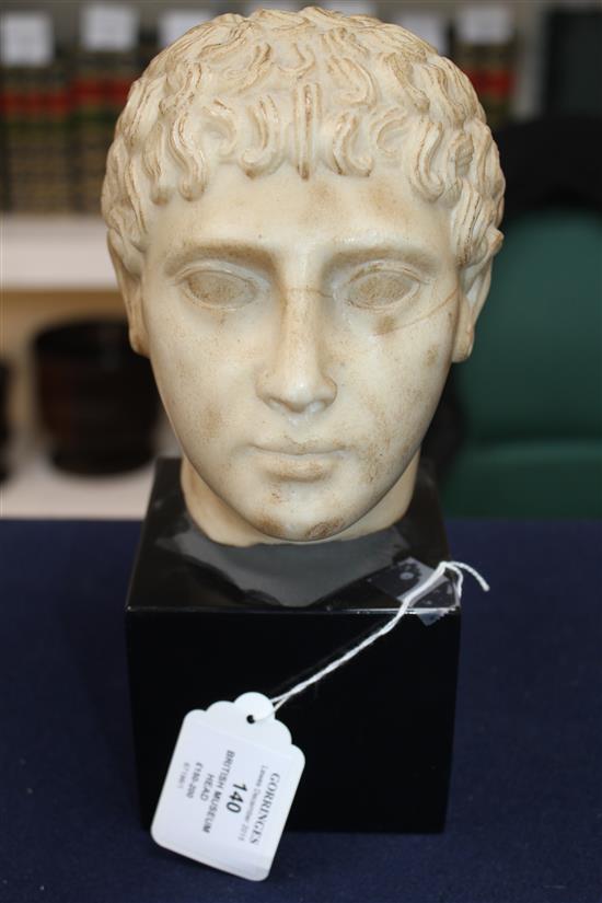 A British Museum simulated marble classical head, 10in.